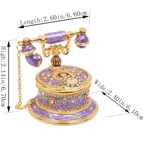 Hand Painted Enameled Telephone Decorative Hinged Jewelry Trinket Box Home Decor - Picture 5 of 6